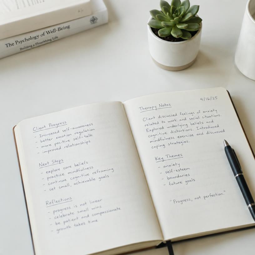 Cuaderno con notas de sesión