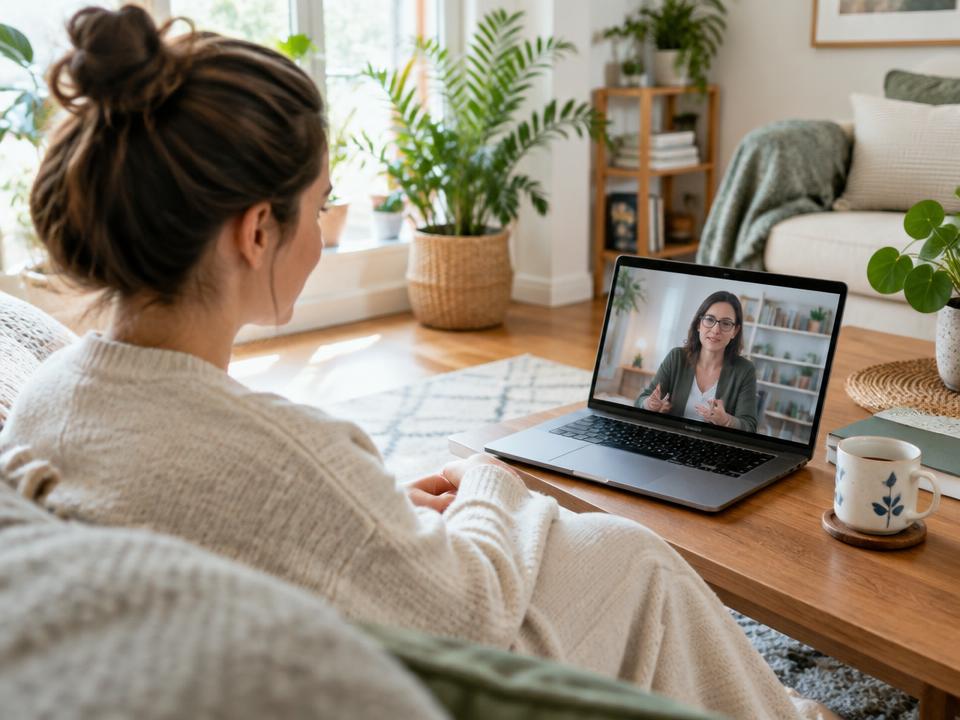Paciente en sesión virtual desde casa